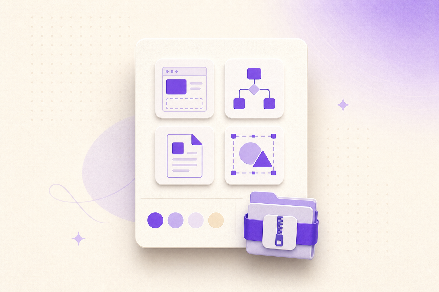 Project Starter Pack preview with icons, brand palette, and export files